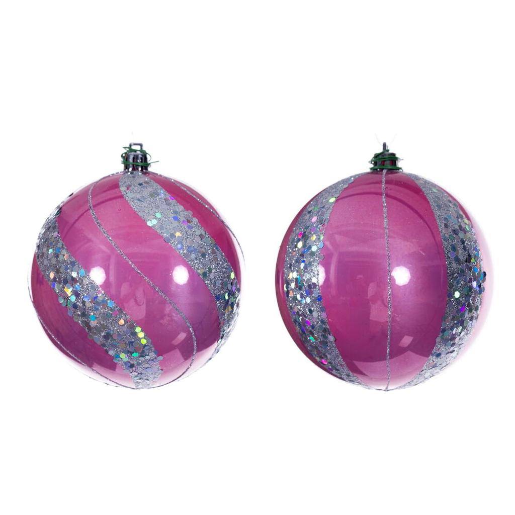 4" Pink Pearl Sequin Ball Ornament (6 Pack) 1