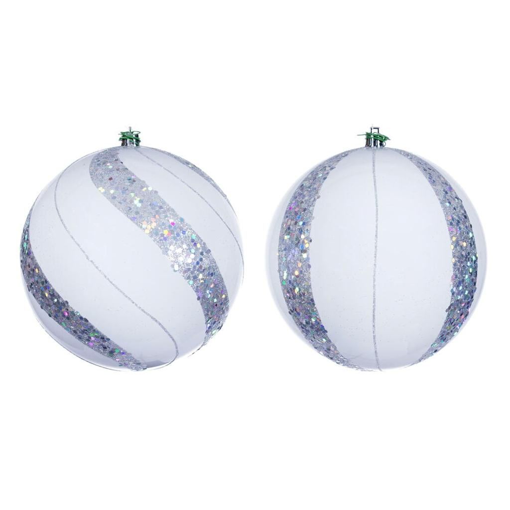 6" White Pearl Sequin Ball Ornament (4 Pack) 1