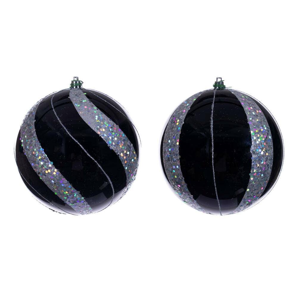 6" Black Pearl Sequin Ball Ornament (4 Pack) 1