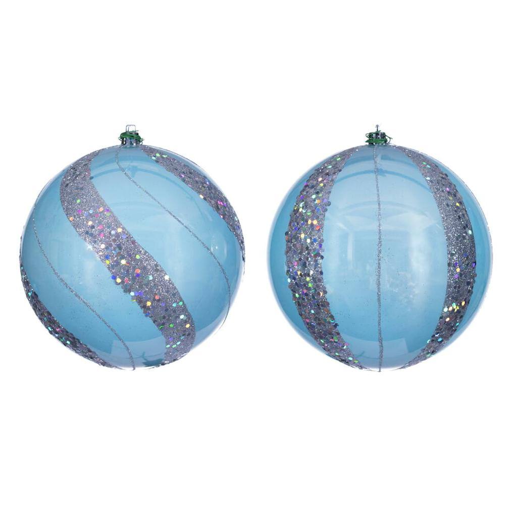 6" Baby Blue Pearl Sequin Ball Ornament (4 Pack) 1