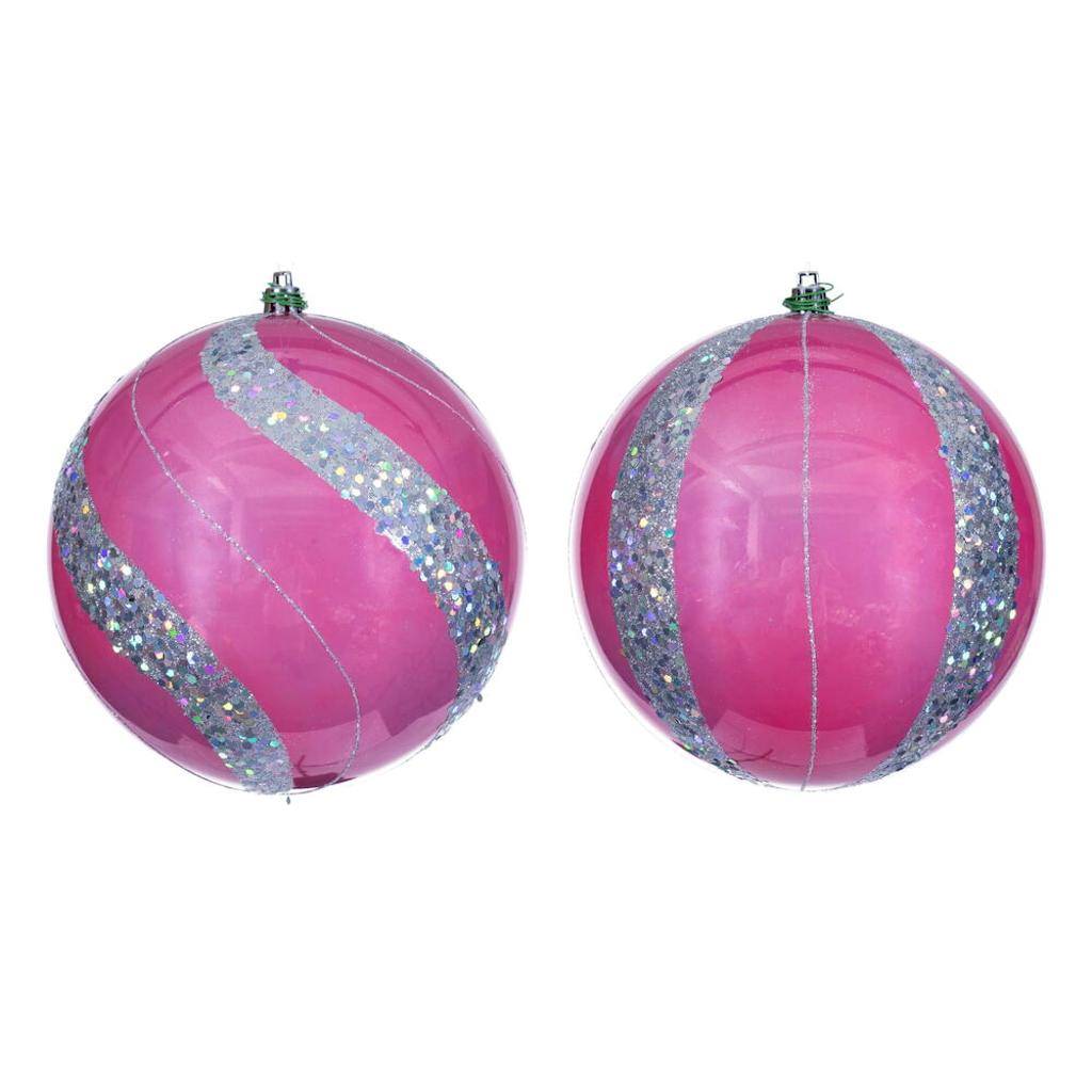 6" Pink Pearl Sequin Ball Ornament (4 Pack) 1