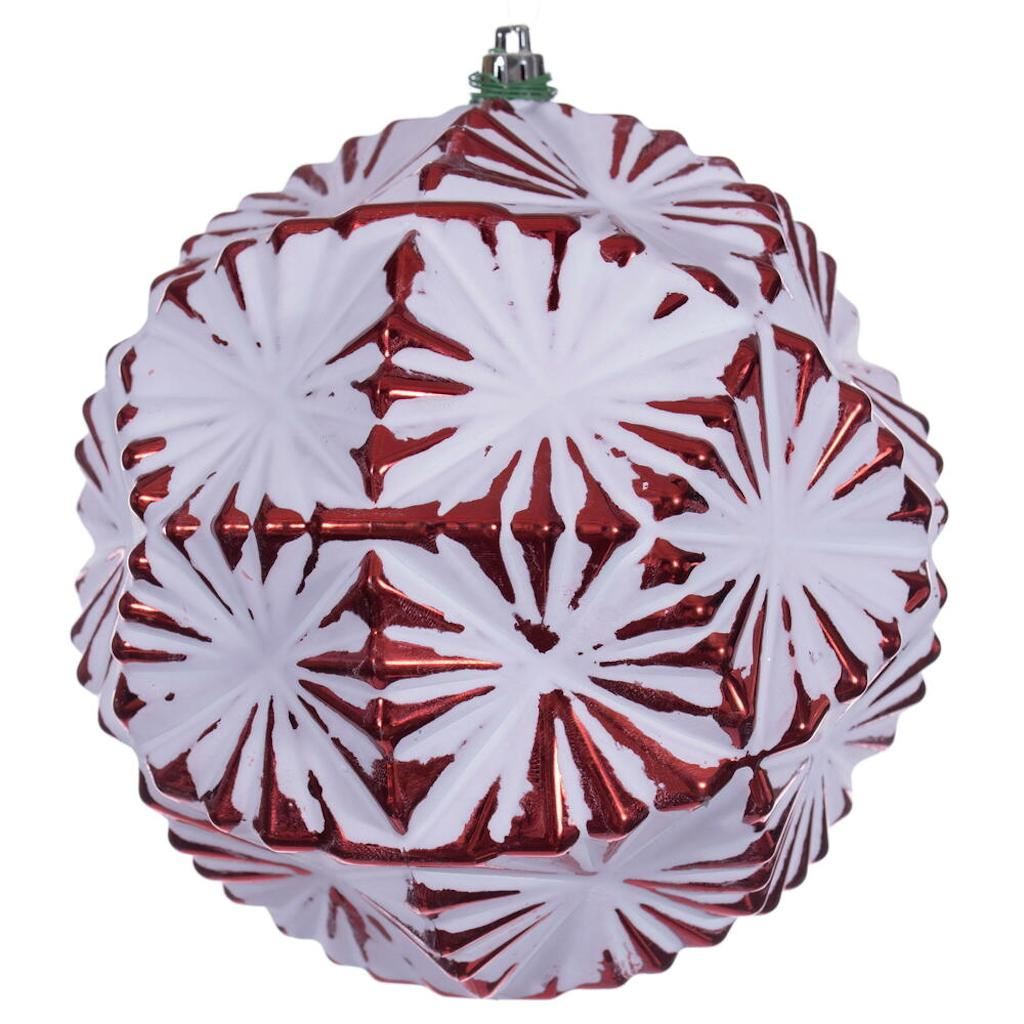 6" Red Etch Prism Design White Brush Ornament (4 Pack) 1
