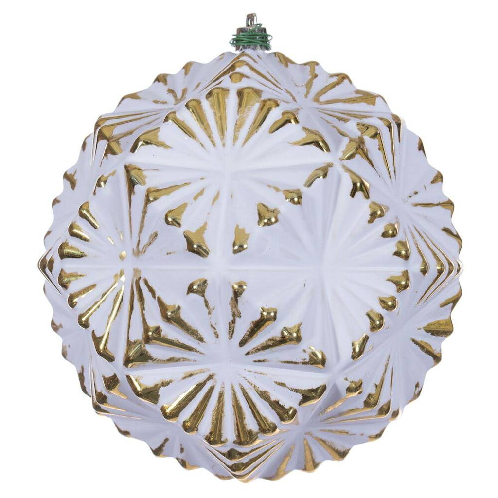 6" Gold Etch Prism Design White Brush Ornament (4 Pack) 1