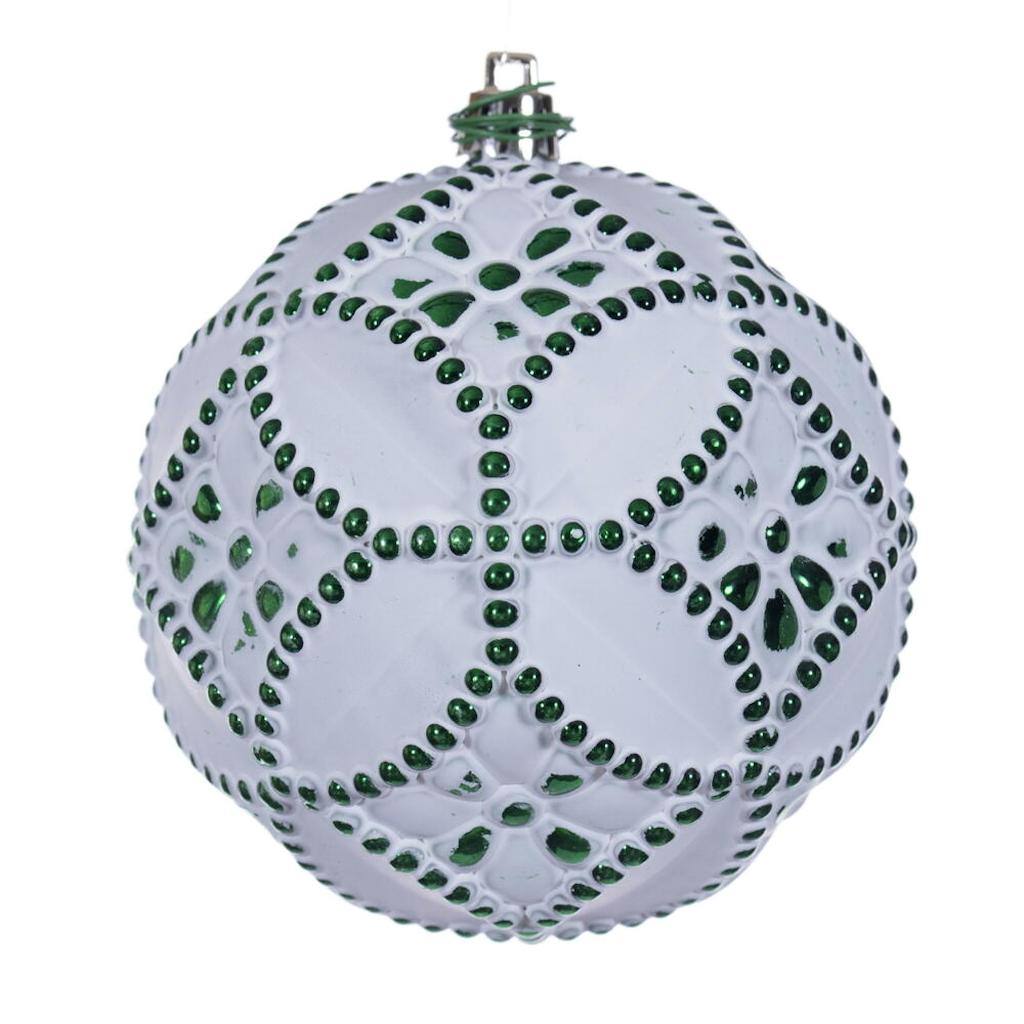 4" Emerald Etch Antique Design White Brush Ornament (6 Pack) 1