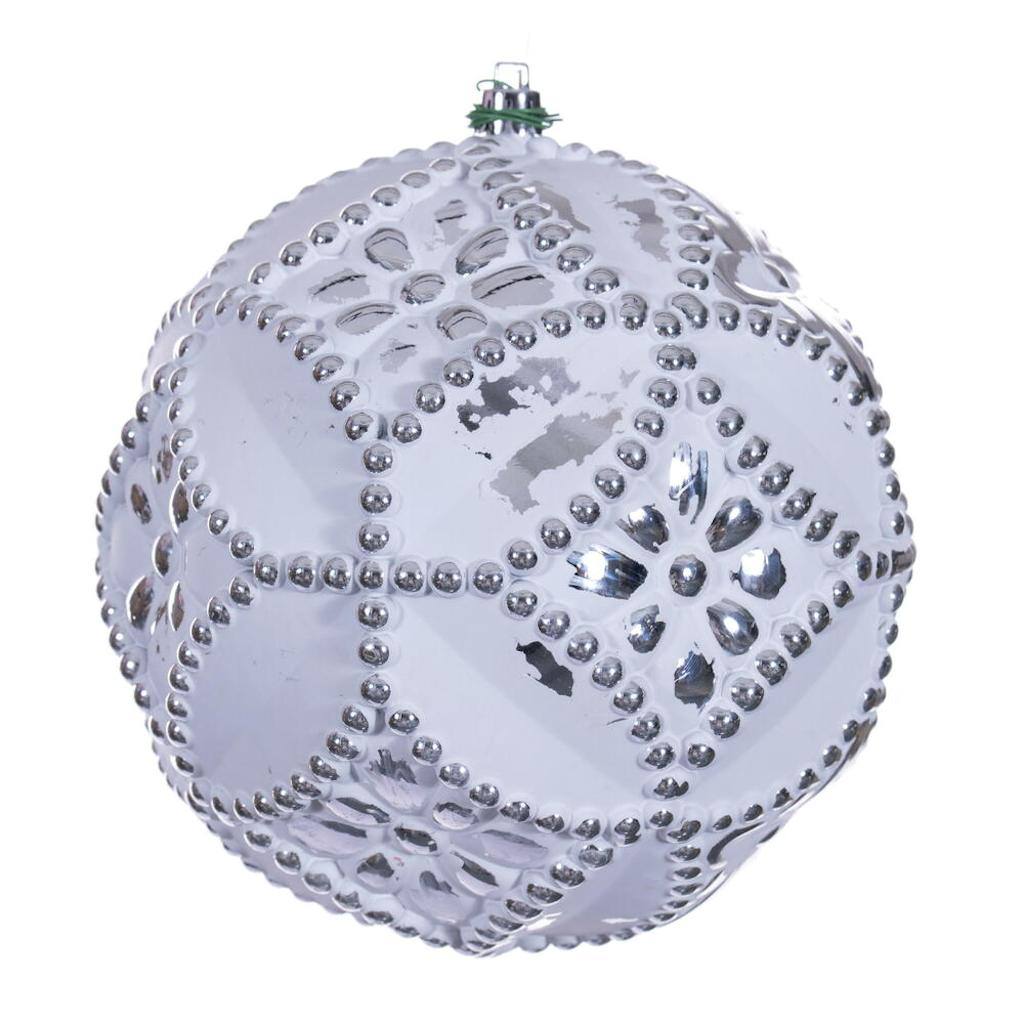 6" Silver Etch Antique Design White Brush Ornament (4 Pack) 1