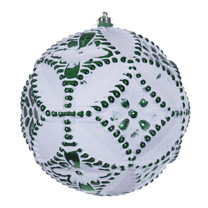 6" Emerald Etch Antique Design White Brush Ornament (4 Pack) 1