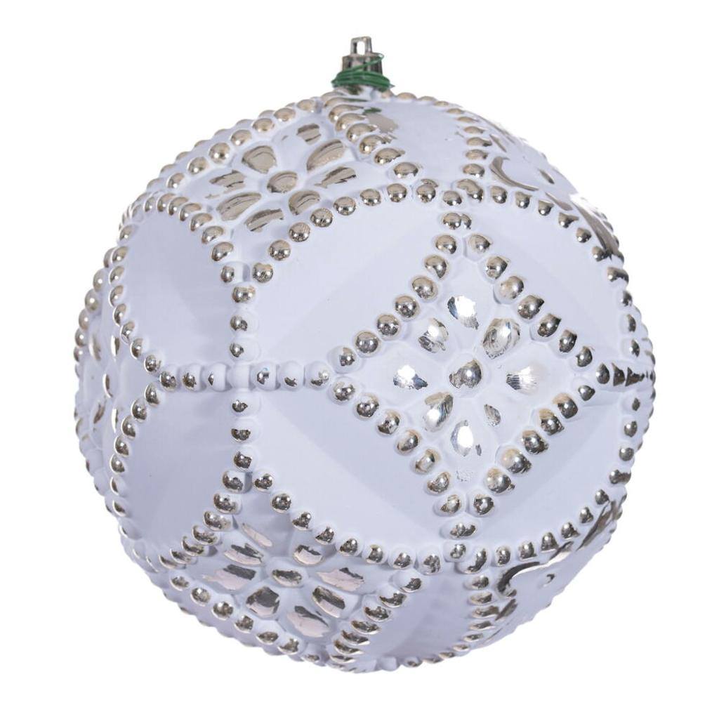 6" Champagne Etch Antique Design White Brush Ornament (4 Pack) 1