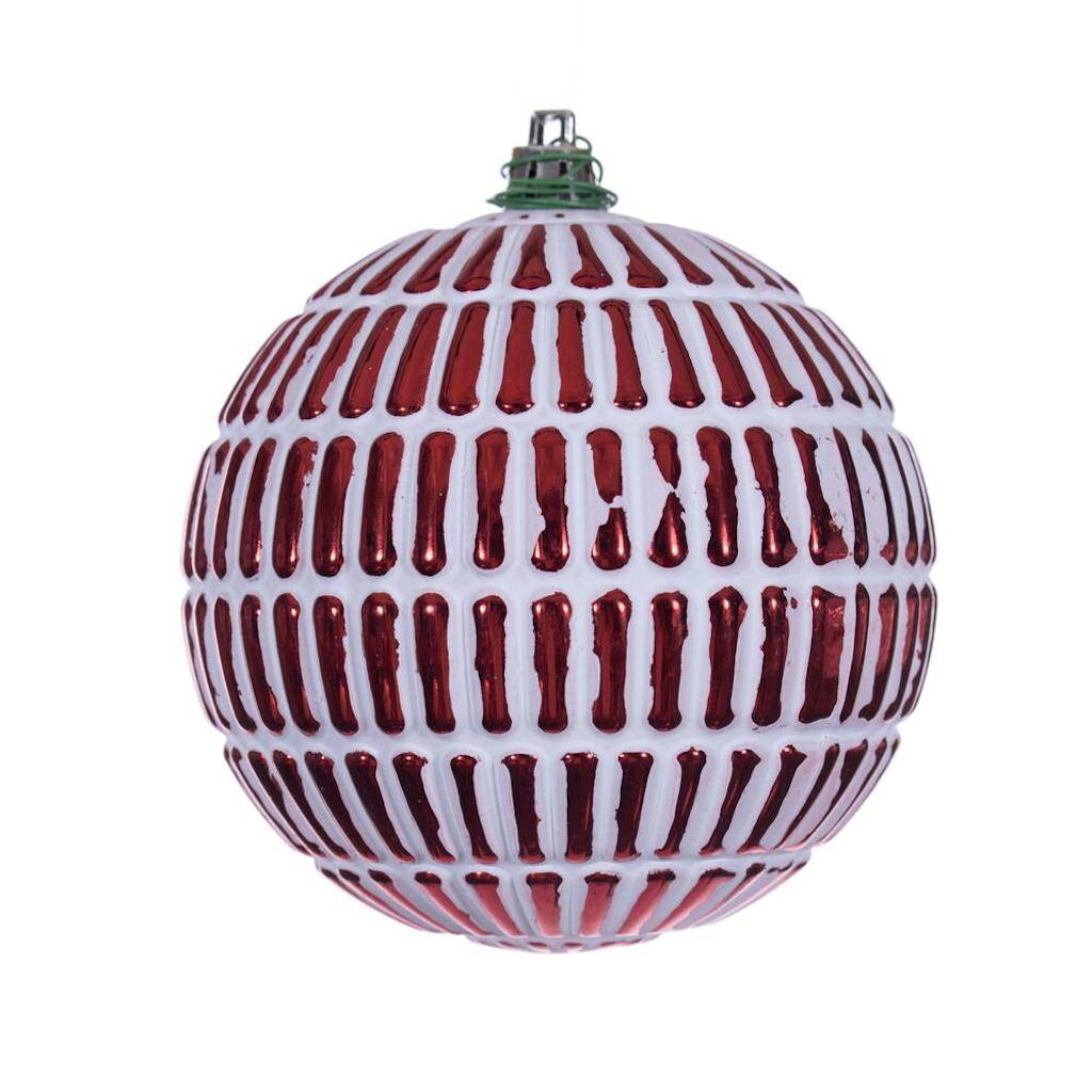 4" Red Etch Line White Brush Ornament (6 Pack) 1