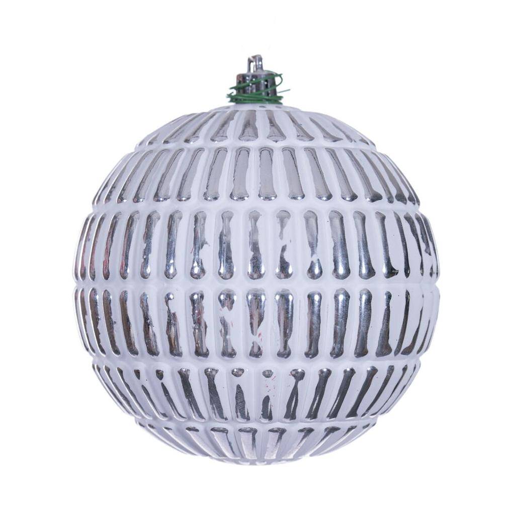 4" Silver Etch Line White Brush Ornament (6 Pack) 1
