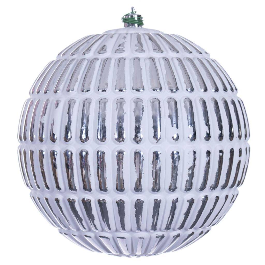 6" Silver Etch Line White Brush Ornament (4 Pack) 1