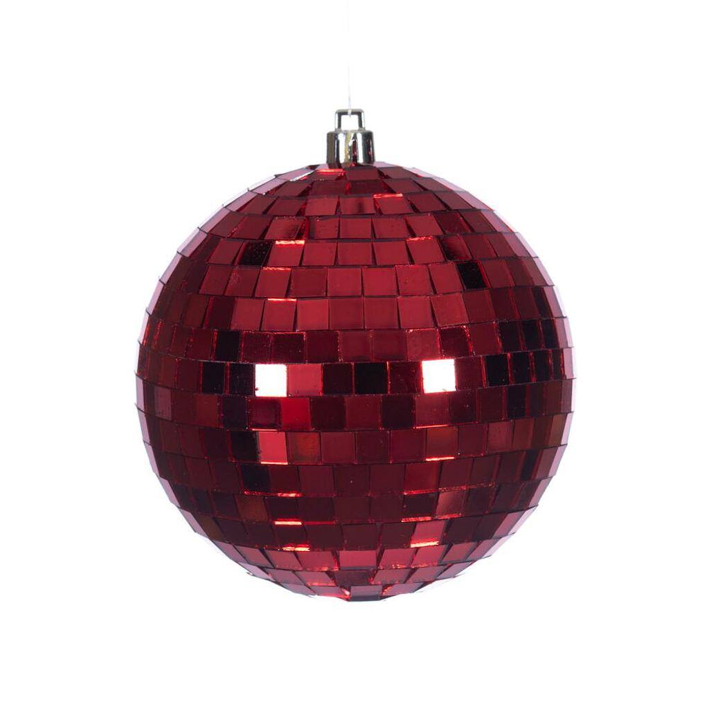 4" Red Mirror Ball Ornament (6 Pack) 1