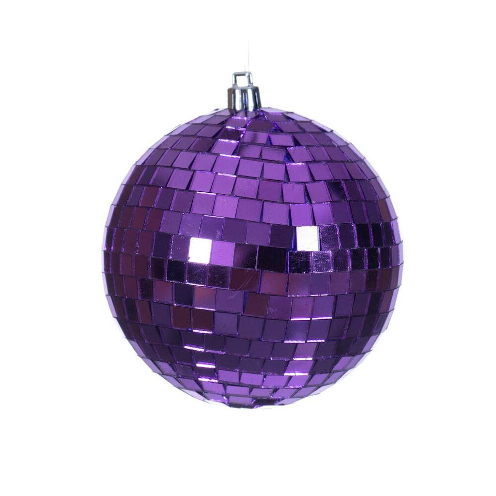 4" Purple Mirror Ball Ornament (6 Pack) 1