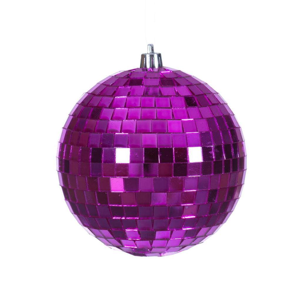 4" Fuchsia Mirror Ball Ornament (6 Pack) 1