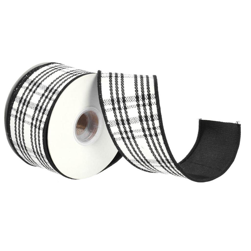 2.5" x 30' Black Plaid Taffeta Back Ribbon 1