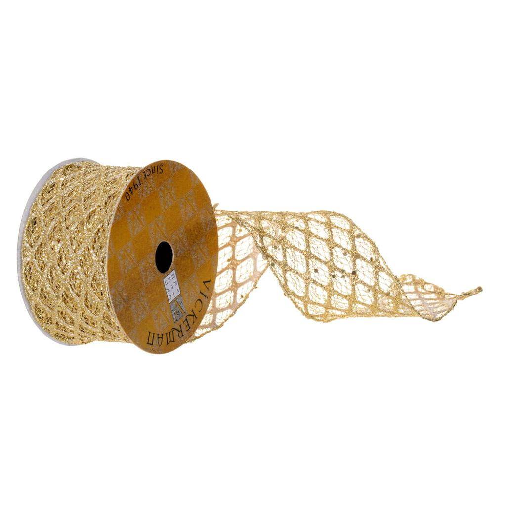 2.5" x 360" Gold Glitter Net Wired Ribbon 1