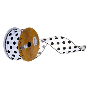 2.5" x 360" Black / White Velvet Dot Wired Ribbon 1