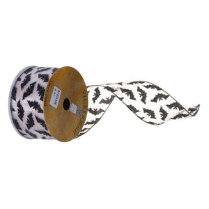 2.5" x 360" Black Mesh Glitter Bat Wired Ribbon 1