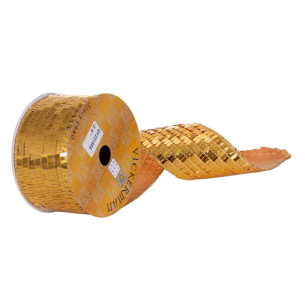 2.5" x 360" Gold Sequin Rectangle Wired Ribbon 1