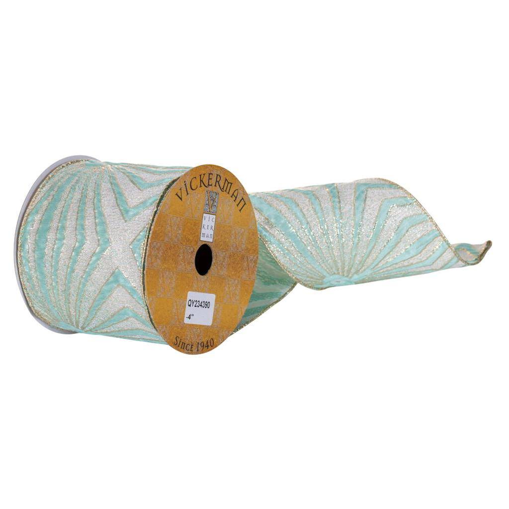 4" x 30' Teal Metallic Prism Ribbon 1