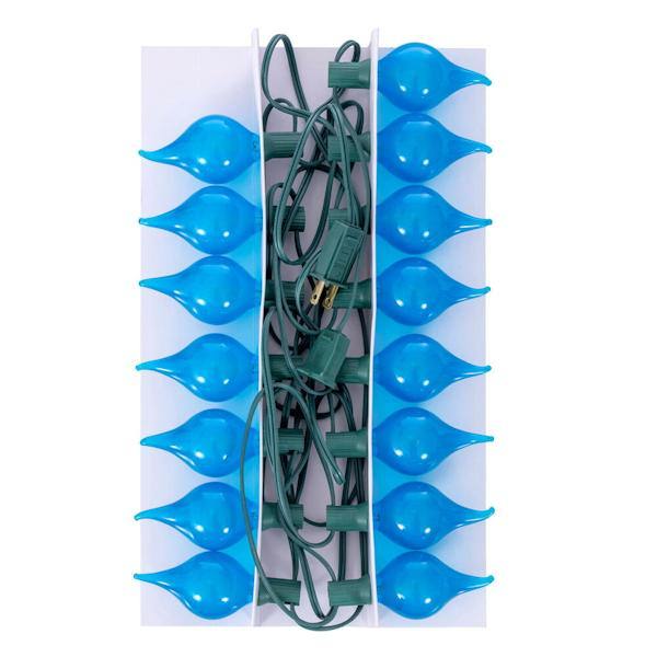 15' 15 Light G45 Candelabra Screw Base Flame Tip Blue Glass Green Wire String Light Set 2
