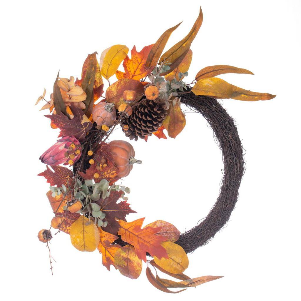 28" Artificial Orange Pumpkin Eucalypts Unlit Half Wreath 1