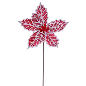 23" Artificial Red / White Poinsettia Stem (3 Pack) 1