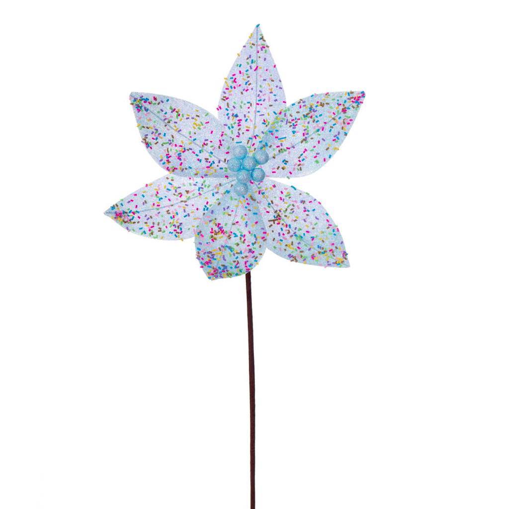 23" Baby Blue Poinsettia Stem (4 Pack) 1