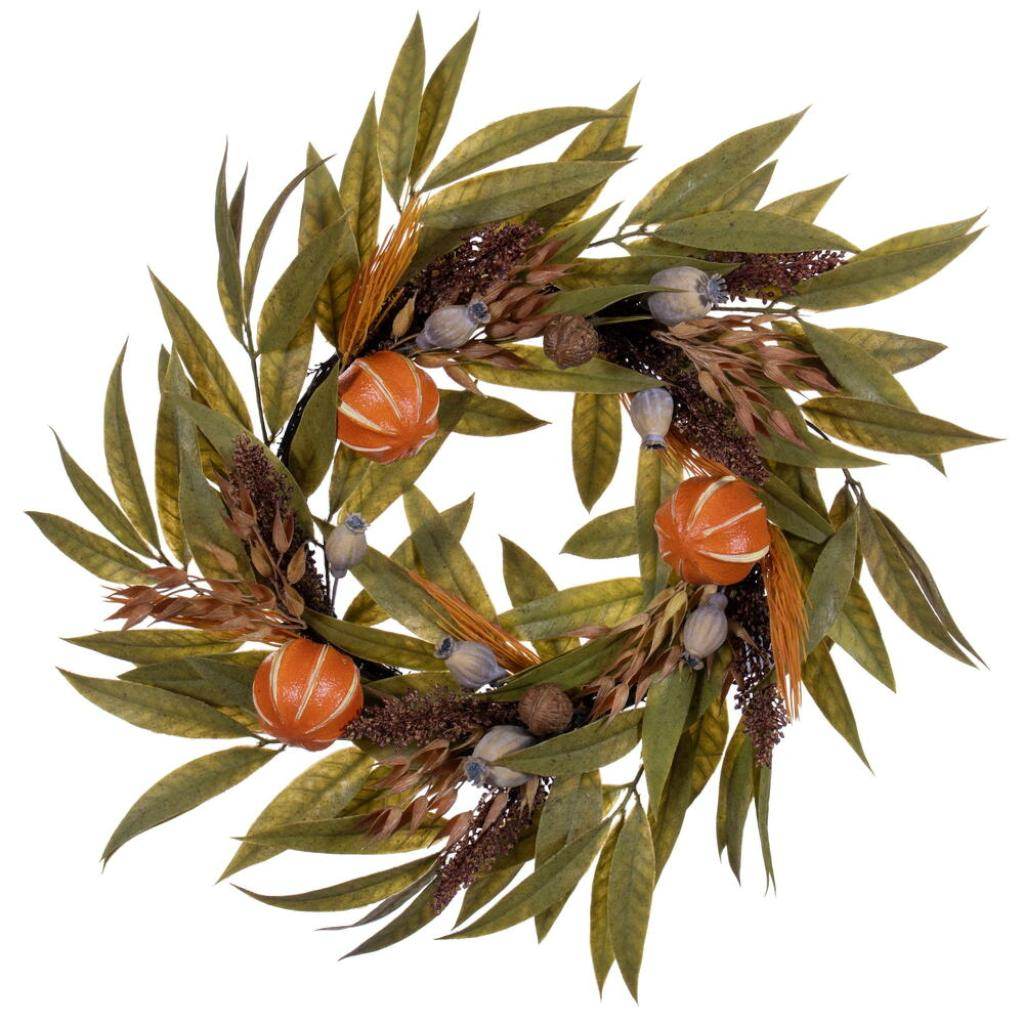 24" Orange/Gourd/Bay Leaf Leaf Artificial Wreath 1