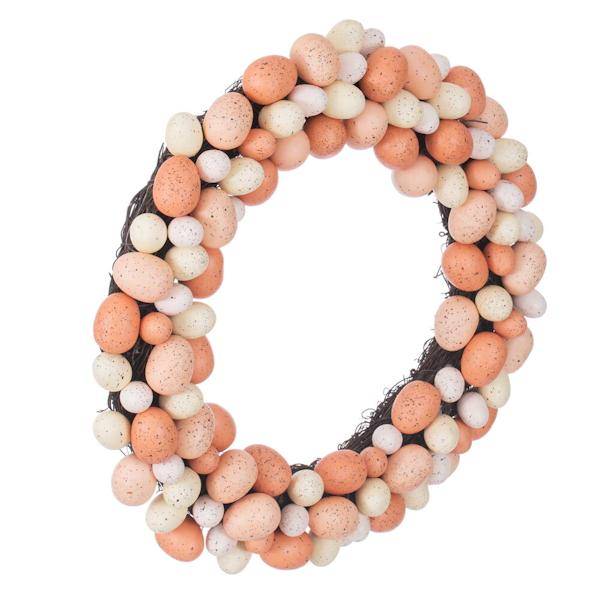 18" Artificial Coral/White Easter Eggs Wreath 3