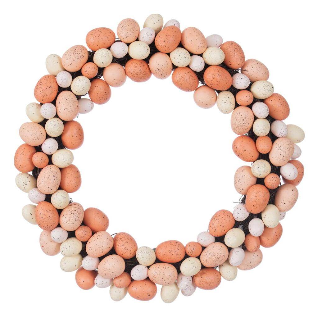 18" Artificial Coral/White Easter Eggs Wreath 1