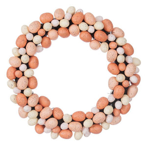 18" Artificial Coral/White Easter Eggs Wreath 1