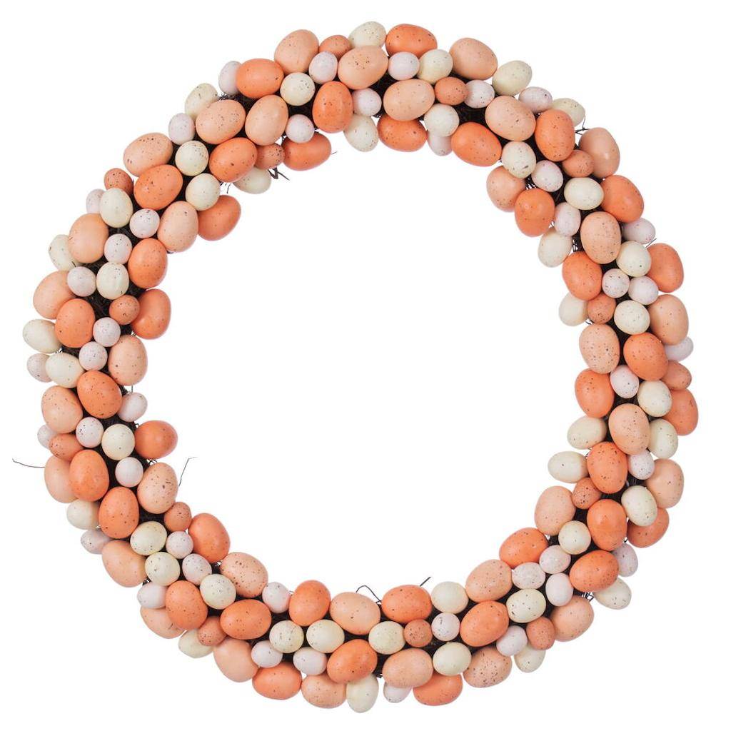 24" Artificial Coral/White Easter Eggs Wreath 1