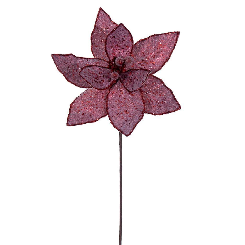 21.5" Red Sequin Poinsettia 11" Flower (6 Pack) 1