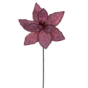 21.5" Red Sequin Poinsettia 11" Flower (6 Pack) 1