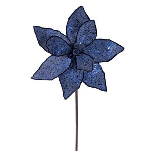 21.5" Midnight Blue Sequin Poinsettia 11" Flower (6 Pack) 1