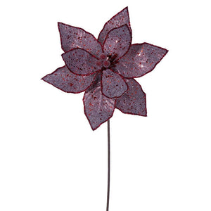 21.5" Burgundy Sequin Poinsettia 11" Flower (6 Pack) 1
