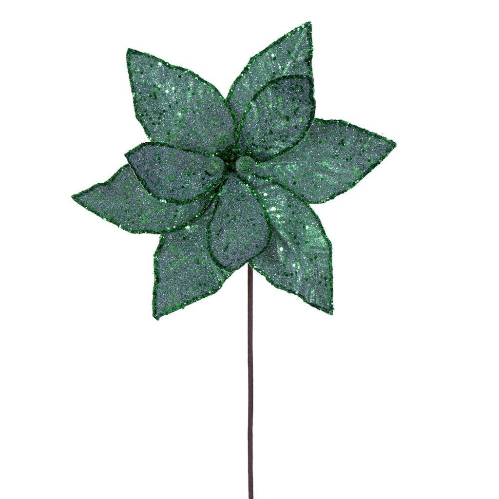 21.5" Lime Sequin Poinsettia 11" Flower (6 Pack) 1
