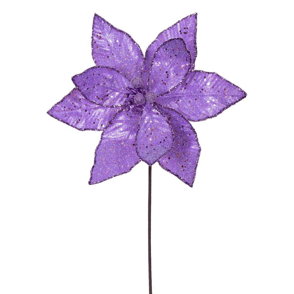 21.5" Lavender Sequin Poinsettia 11" Flower (6 Pack) 1