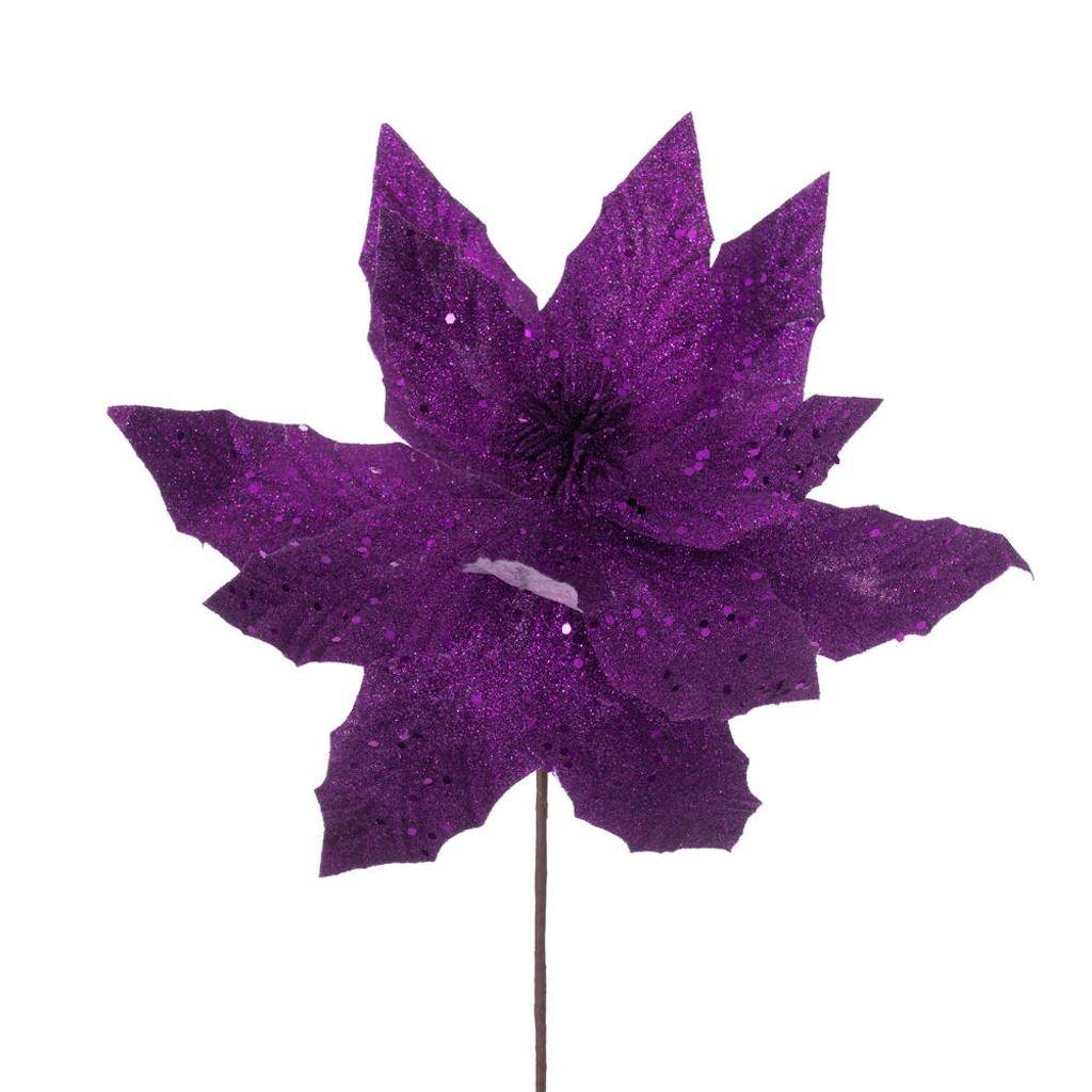 14" Artificial Plum Glitter Poinsettia (6 Pack) 1