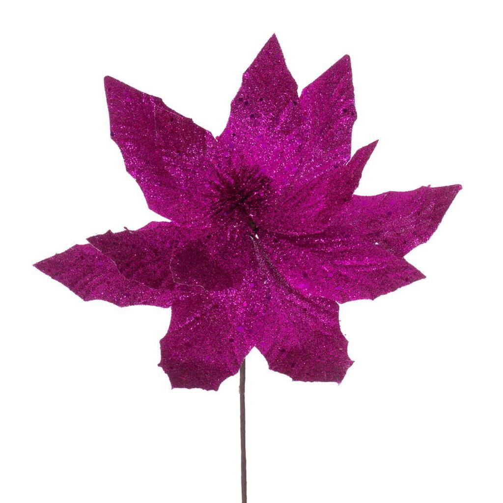 14" Artificial Hot Pink Glitter Poinsettia (6 Pack) 1