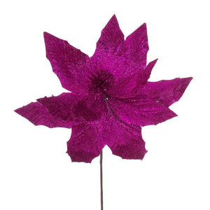 14" Artificial Hot Pink Glitter Poinsettia (6 Pack) 1