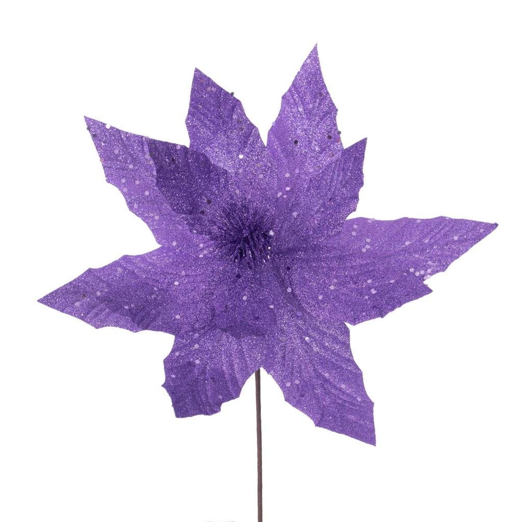 14" Artificial Purple Glitter Poinsettia (6 Pack) 1