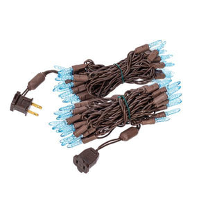 70 Light 24' M5 Brown Wire Teal Icicle LED Christmas Light Set 2