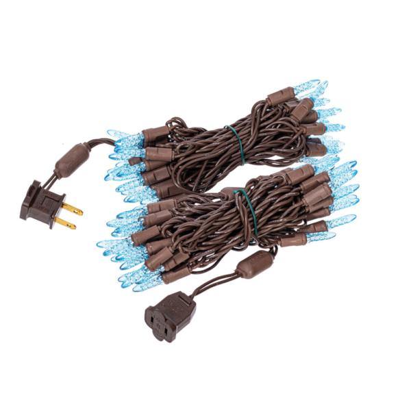 70 Light 24' M5 Brown Wire Teal Icicle LED Christmas Light Set 2