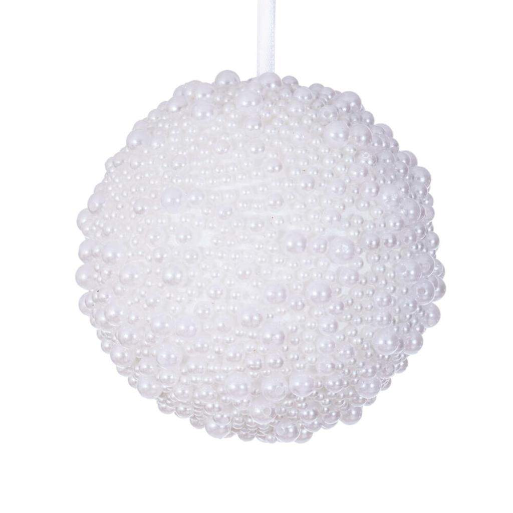 4" White Pearl Ball Christmas Ornament (4 Pack) 1