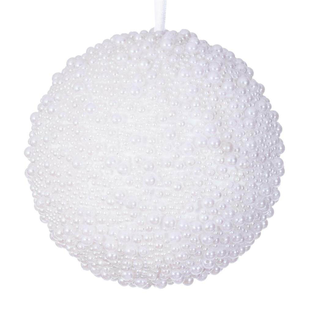 6" White Pearl Ball Christmas Ornament (2 Pack) 1