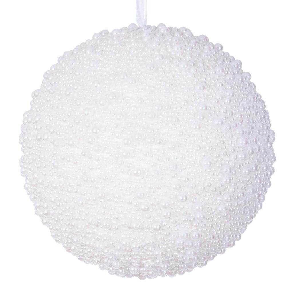 8" White Pearl Ball Christmas Tree Ornament (2 Pack) 1