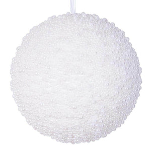 8" White Pearl Ball Christmas Tree Ornament (2 Pack) 1