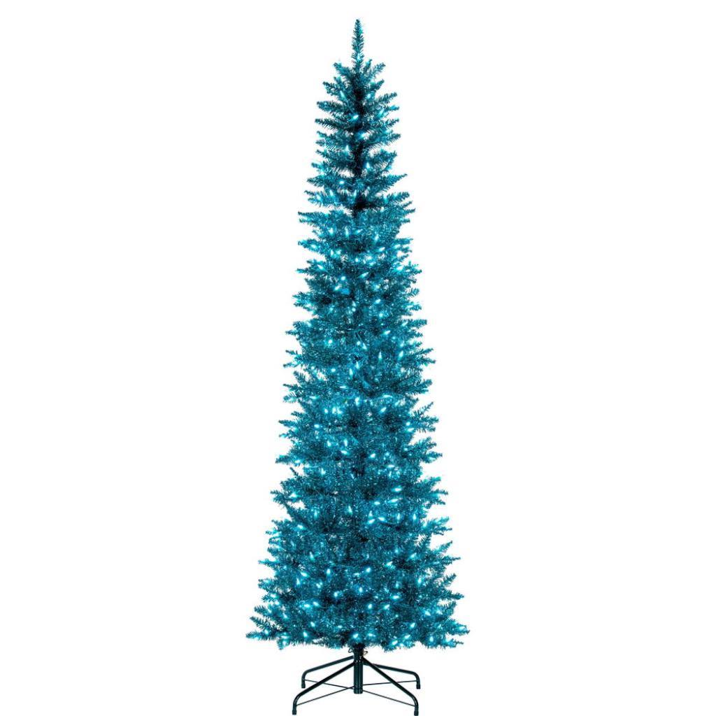 8.5' x 38" Aqua Pencil DuraLit 600 Aqua Lights Artificial Christmas Tree 1