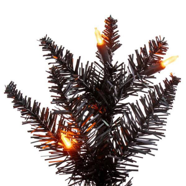 7.5' x 32" Black Pencil 450 Orange Lights Artificial Christmas Tree 2